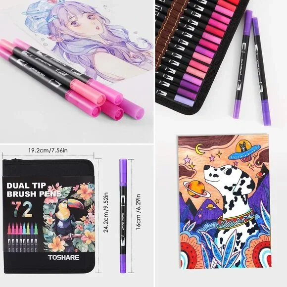 Double Brush Marker Pens, 72 Colors Art Markers Set with Fine Tip and Brush Tip - Picture 8 of 8